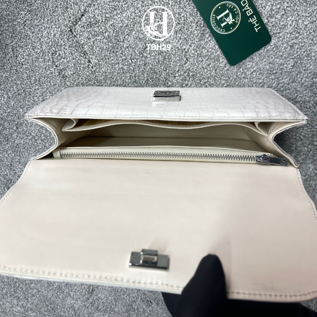 TÚI XÁCH TBH29 DA BỤNG CÁ SẤU THẬT BẠCH TẠNG LUXURY