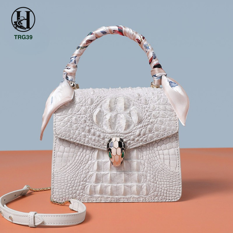 TRG39 – TÚI XÁCH DA CÁ SẤU THẬT TRẮNG HIMALAYA LUXURY