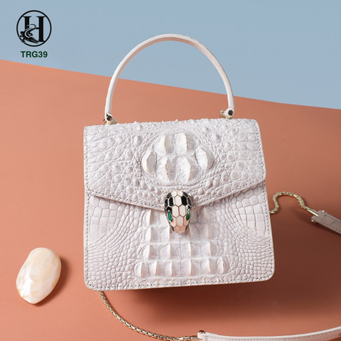 TRG39 – TÚI XÁCH DA CÁ SẤU THẬT TRẮNG HIMALAYA LUXURY