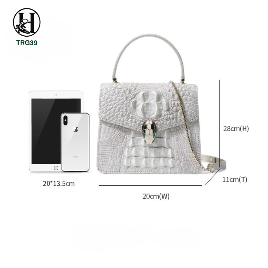 TÚI XÁCH TRG39 DA CÁ SẤU THẬT TRẮNG HIMALAYA LUXURY