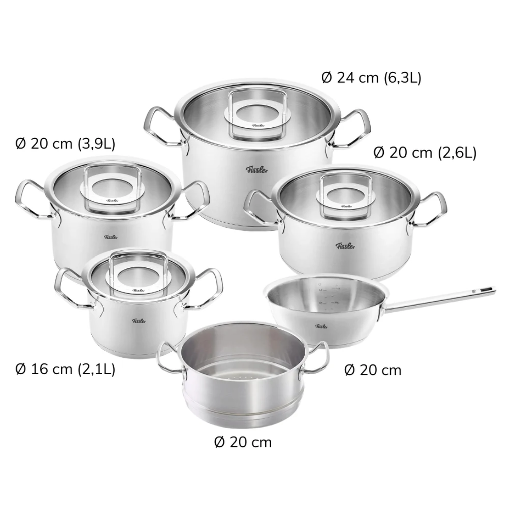 Bộ nồi Fissler Original Profi 6 món nắp kính có quánh hình nón và xửng hấp