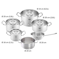 Bộ nồi Fissler Original Profi 6 món nắp kính có quánh hình nón và xửng hấp