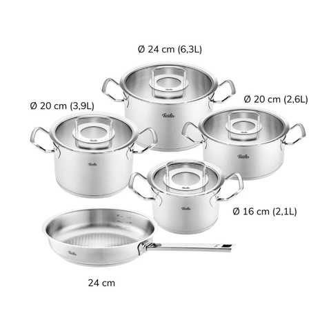 Bộ nồi Fissler Original Profi 5 món nắp kính có chảo inox Original Profi