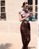  VÁY  S489V   VÁY NÂU DÀI THUN NHŨ Velvet Drape Cocoa Skirt S489V6 