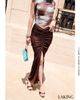  VÁY  S489V   VÁY NÂU DÀI THUN NHŨ Velvet Drape Cocoa Skirt S489V6 