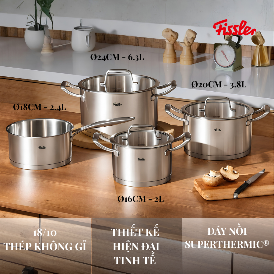 Bộ nồi Fissler Budapest 4 món nắp kính có quánh
