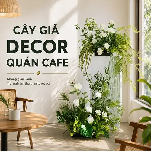 cây giả trang trí quán cafe