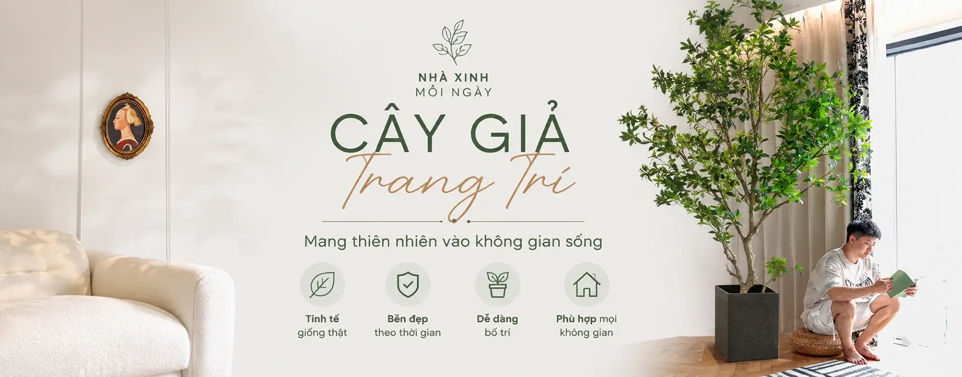 Cây giả decor phòng khách - Banner