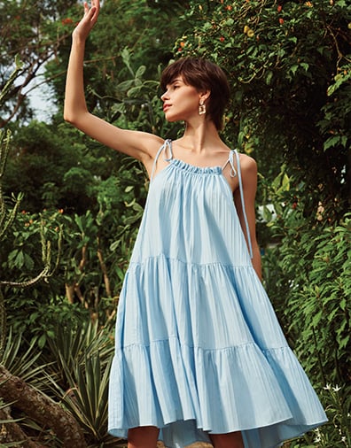 Đầm dây cổ rút dây 3 tầng