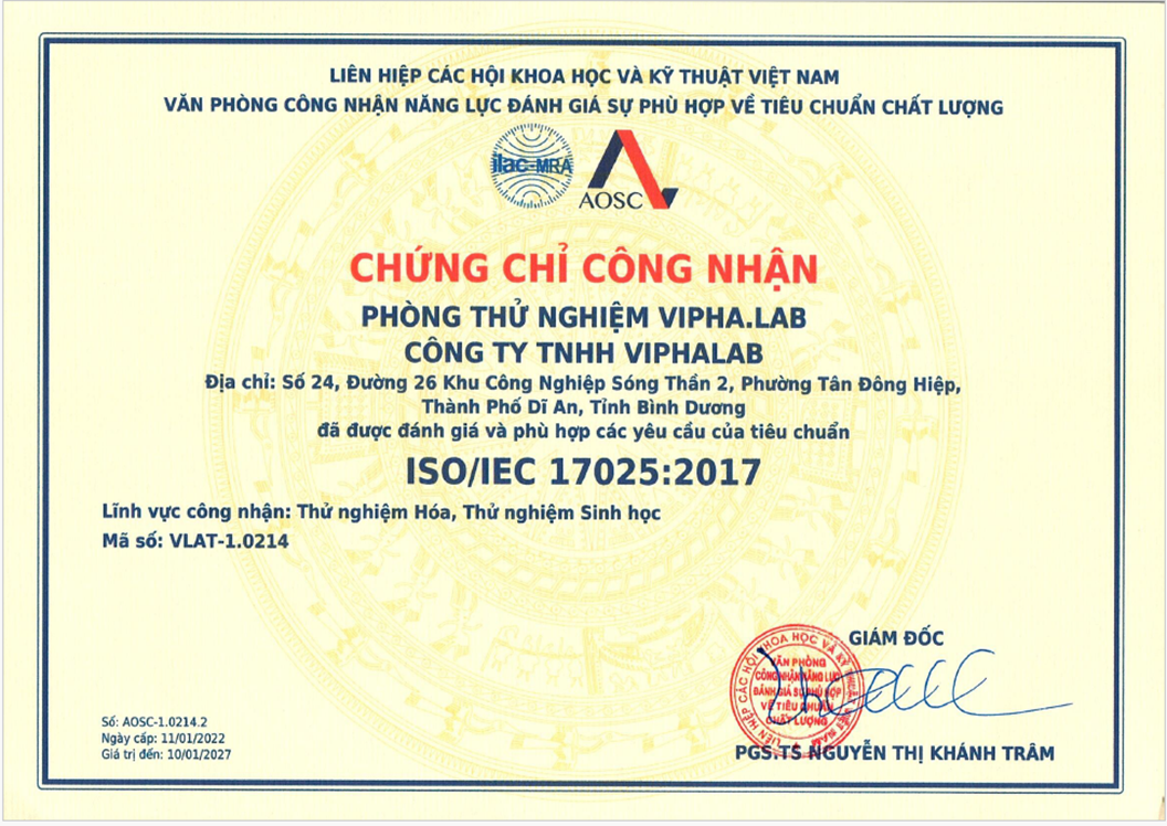 Giấy chứng nhận ISO 17025 của ViphaLab
