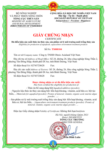 Giấy chứng nhận đủ điều kiện sản xuất thức ăn thủy sản
