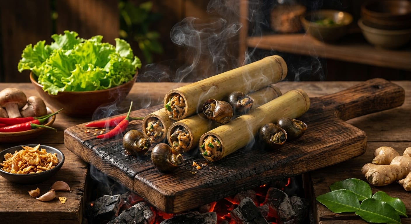 Chế biến Ốc Nhồi Ống Nứa