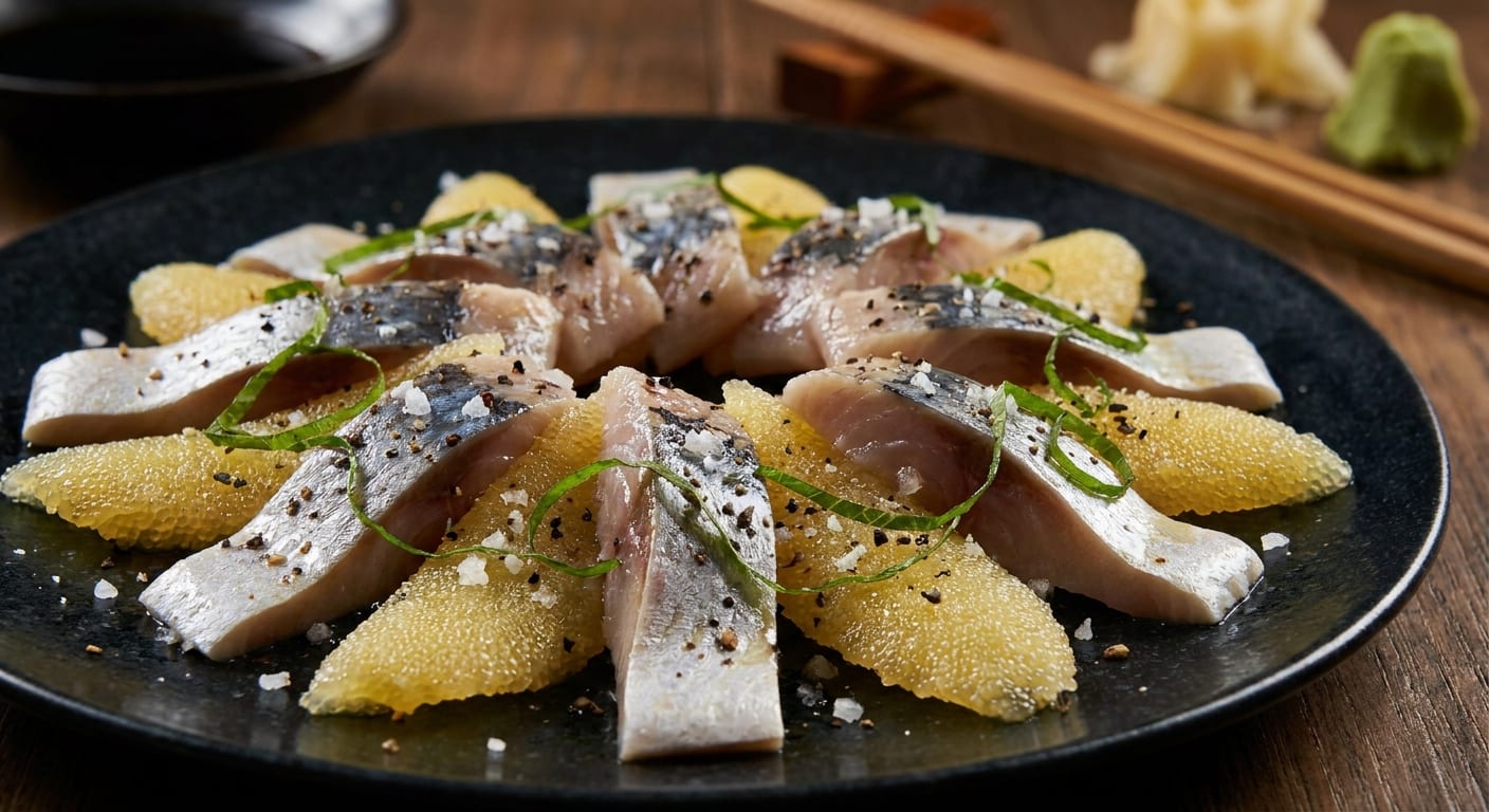 Thành phẩm Bí quyết bày trí đĩa Sashimi Cá trích ép trứng Nissi đẹp mắt chuẩn vị Nhật
