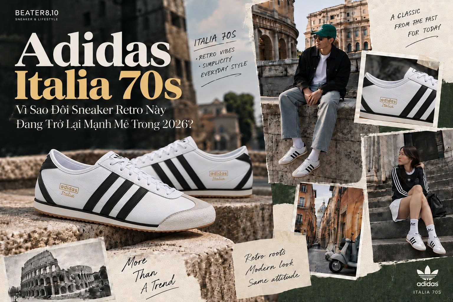 Adidas Italia 70s: thiết kế retro và gợi ý phối đồ