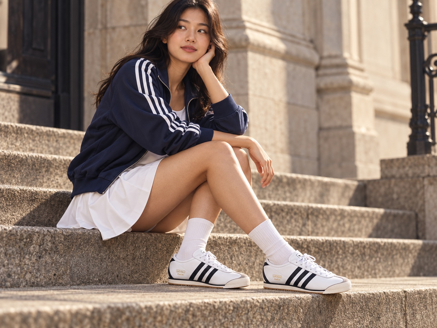 Gợi ý nữ phối Adidas Italia 70s theo phong cách retro sport