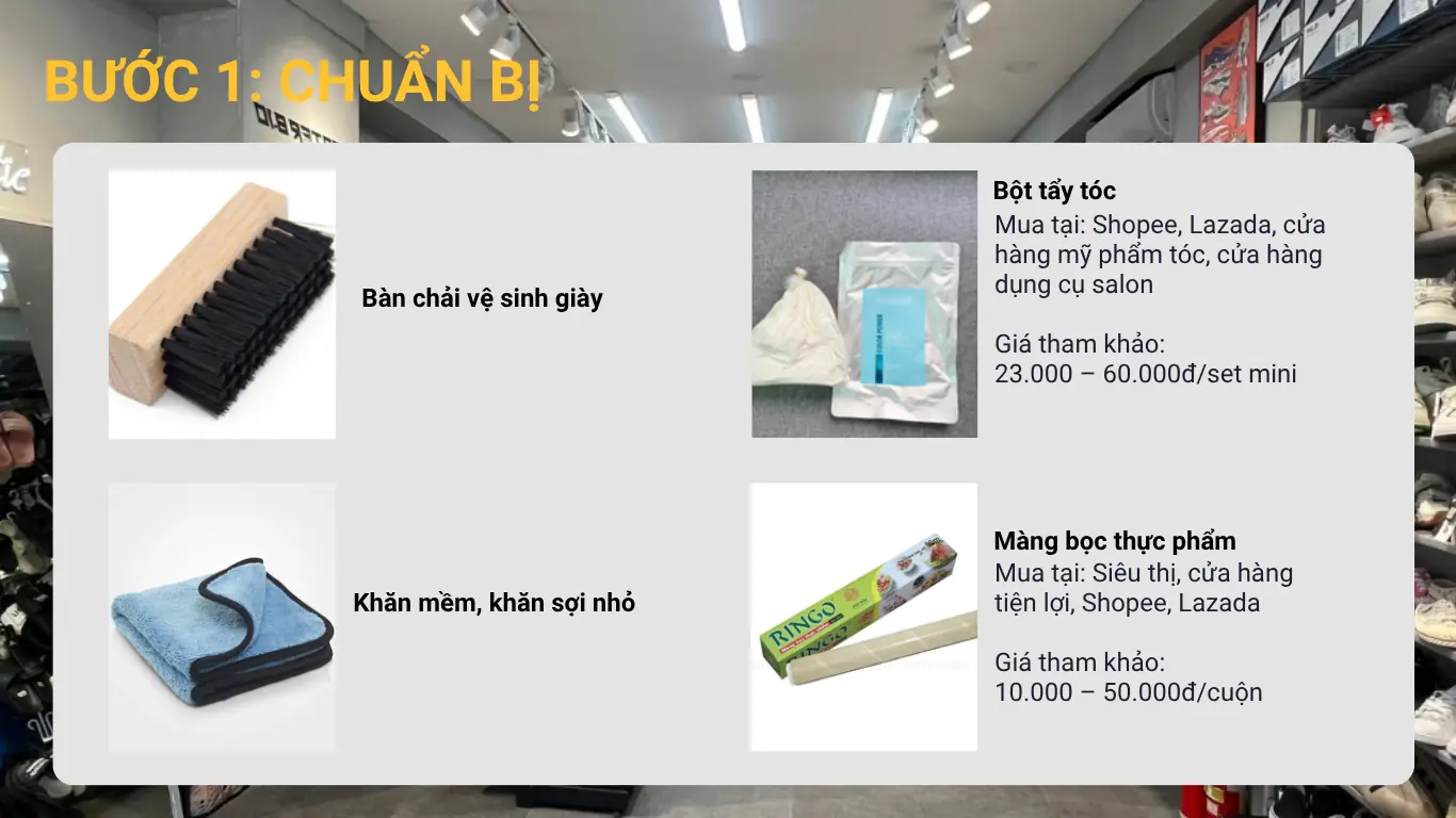 Dụng cụ cần chuẩn bị để tẩy ố đế giày