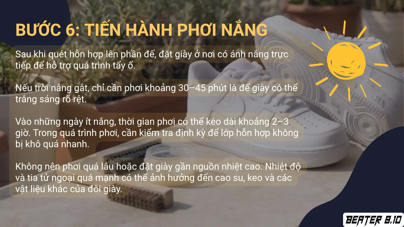 Thời gian phơi nắng khi tẩy ố vàng đế giày