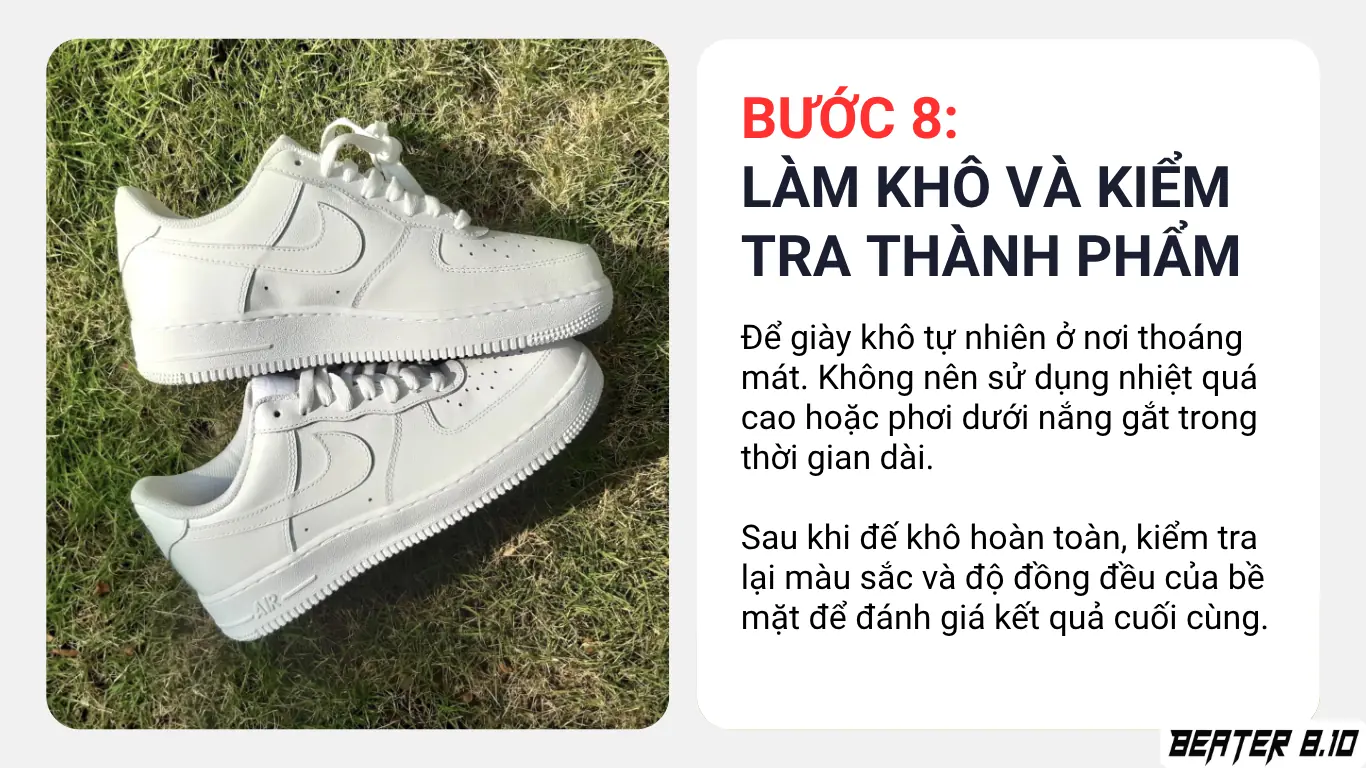 Đôi giày trắng sau khi làm sạch và tẩy ố phần đế