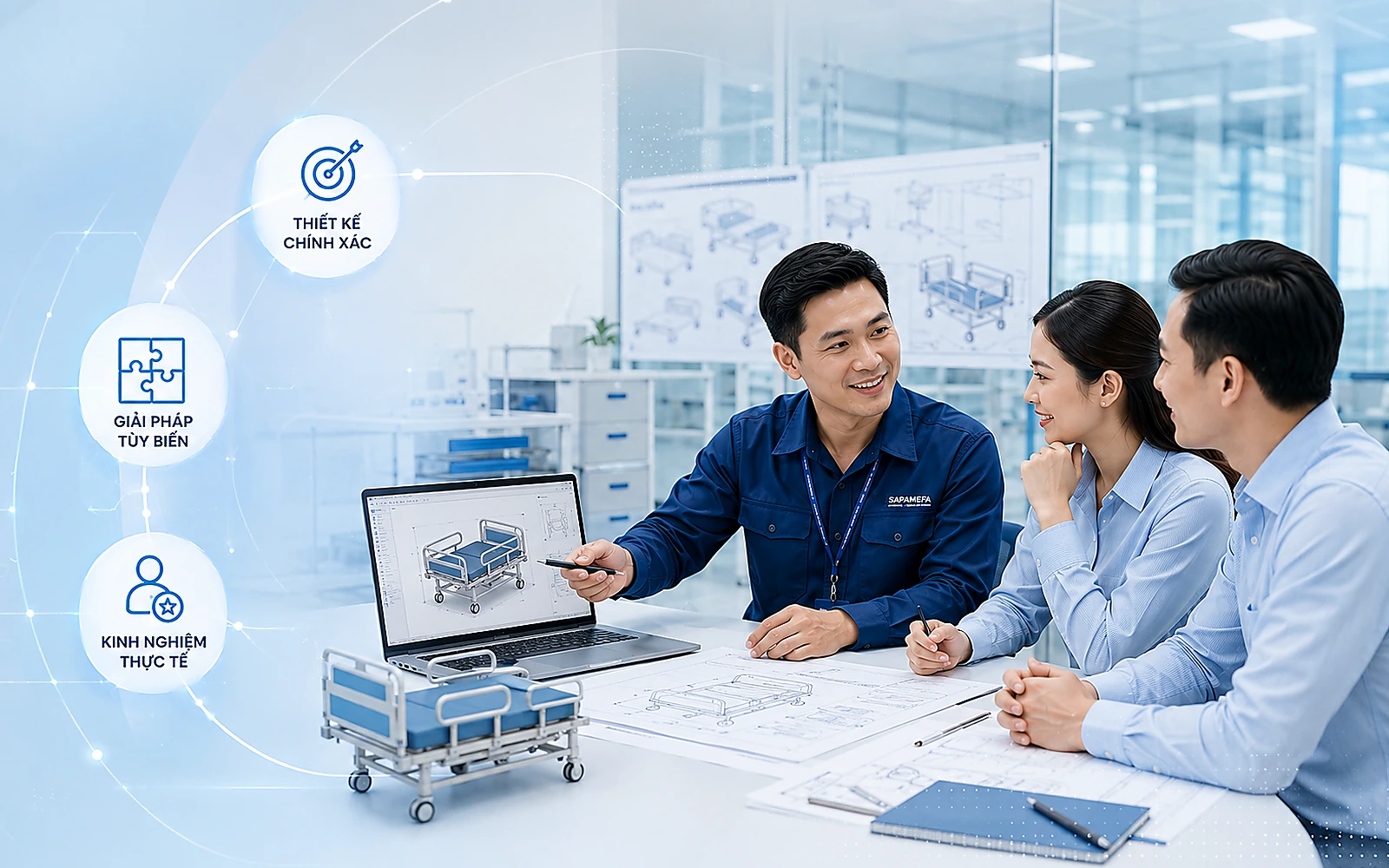 Kỹ sư SAPAMEFA trao đổi phương án thiết kế thiết bị y tế