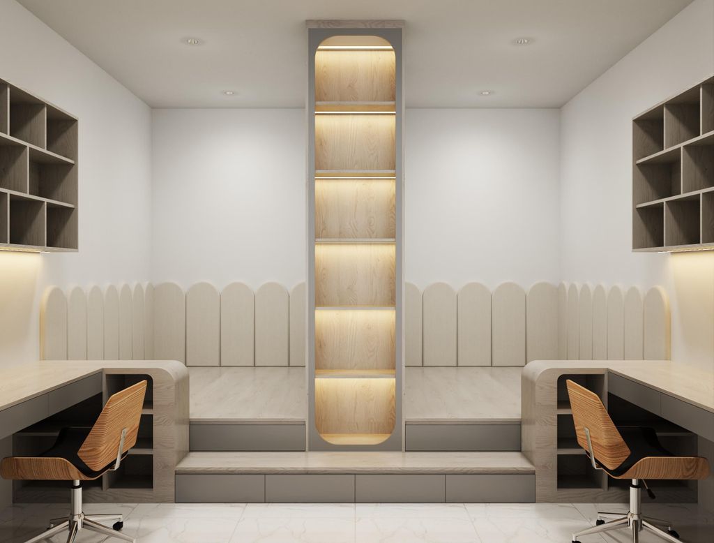 Hệ giường tủ đối xứng cho 2 bé