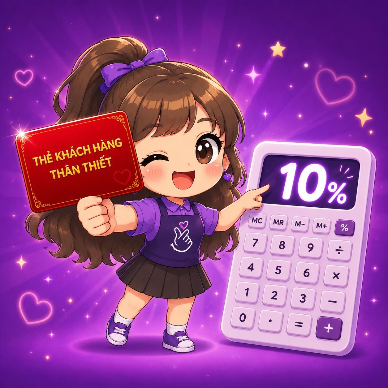 Snapi giới thiệu thẻ khách hàng thân thiết Snapshop giảm 10% - mascot cầm thẻ đỏ và máy tính hiện 10 phần trăm