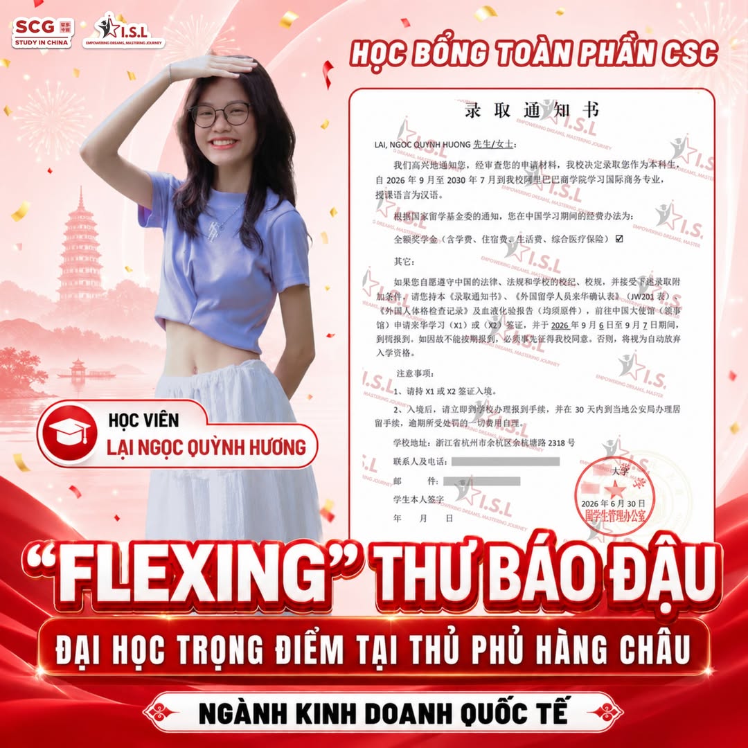 Thu bao dau Hoc vien Kinh doanh Alibaba (Su pham Hang Chau) - hoc vien Lai Ngoc Quynh Huong - ISL Education