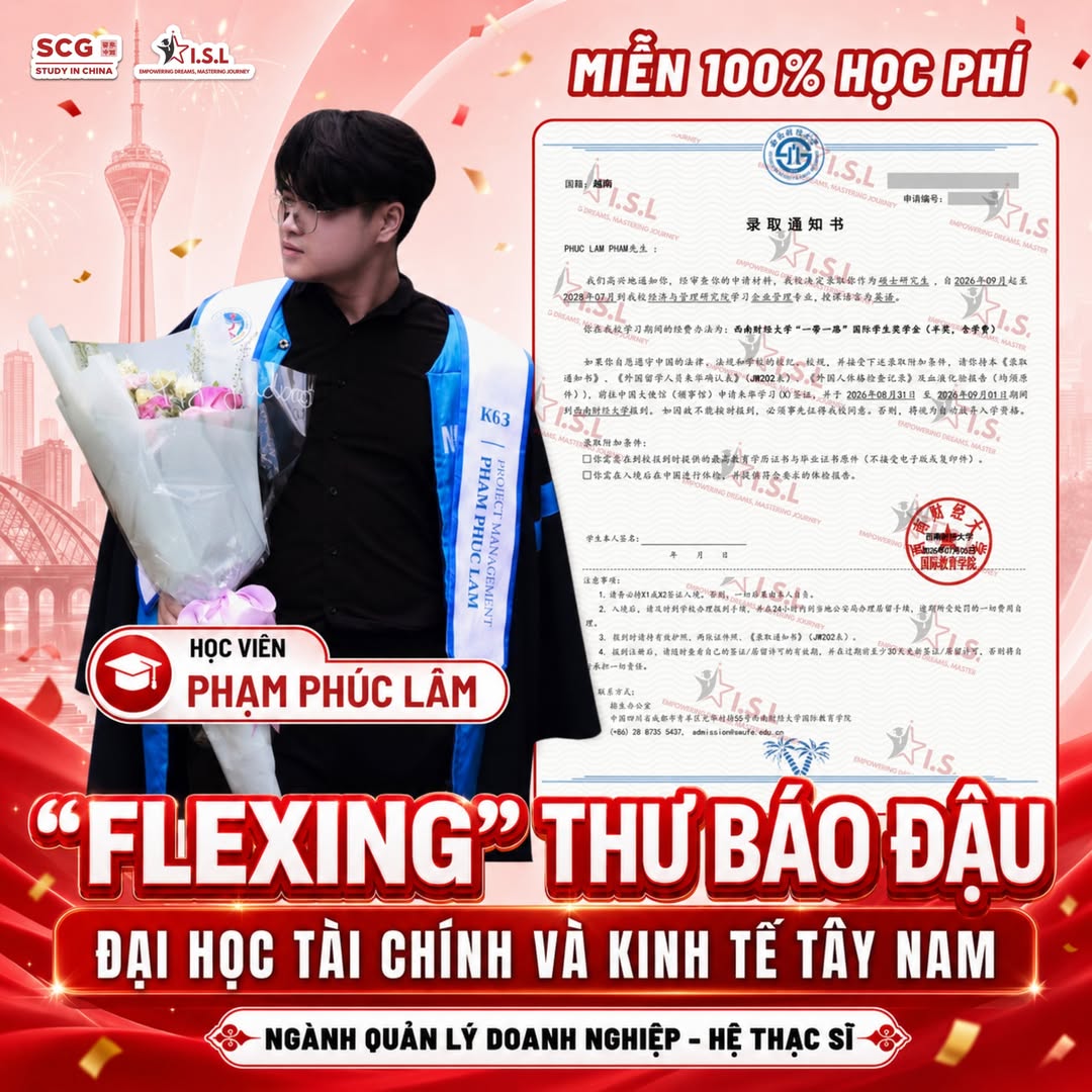 Thu bao dau Tai chinh va Kinh te Tay Nam SWUFE - hoc vien Pham Phuc Lam - ISL Education