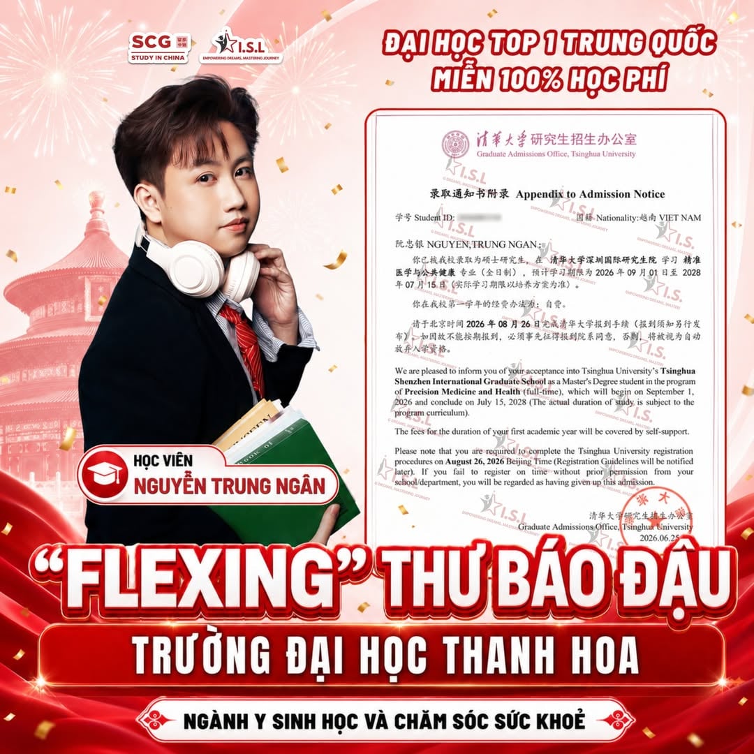 Thư báo đậu Thạc sĩ Đại học Thanh Hoa (Tsinghua SIGS) - học viên Nguyễn Trung Ngân - ISL Education