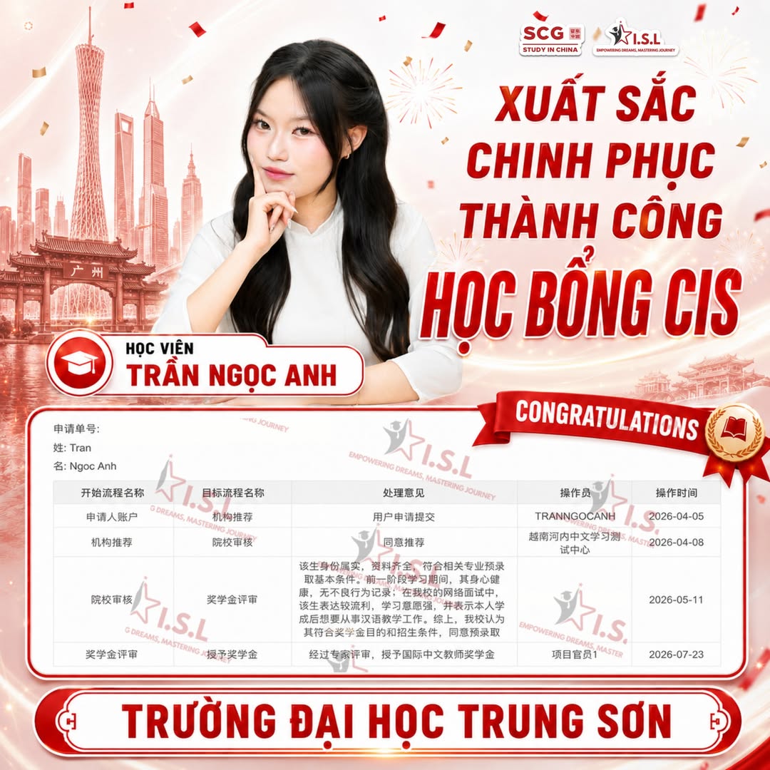 Vinh danh học viên Trần Ngọc Anh nhận CIS tại Đại học Trung Sơn - ISL Education