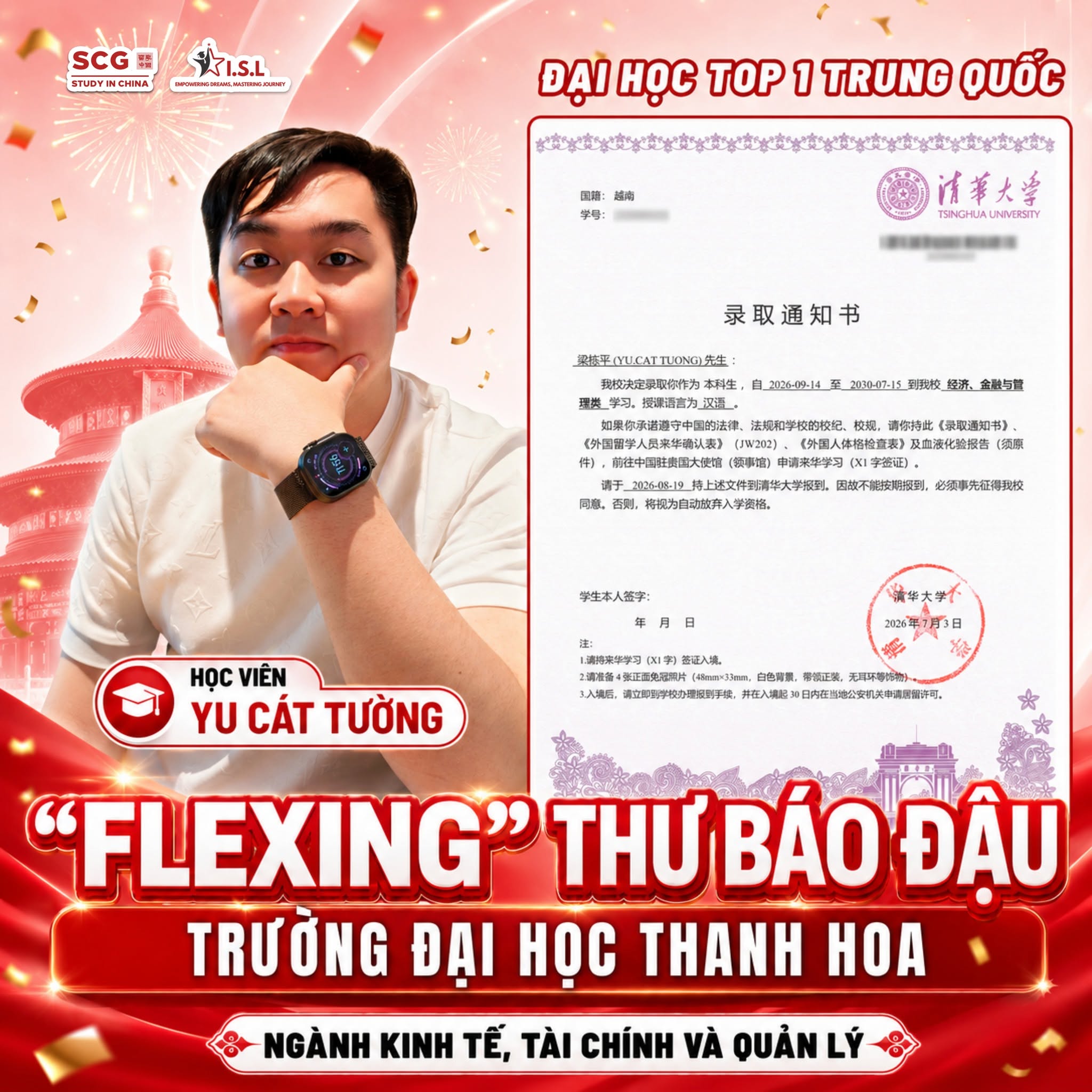 Yu Cát Tường trúng tuyển Đại học Thanh Hoa Tsinghua - ISL Education