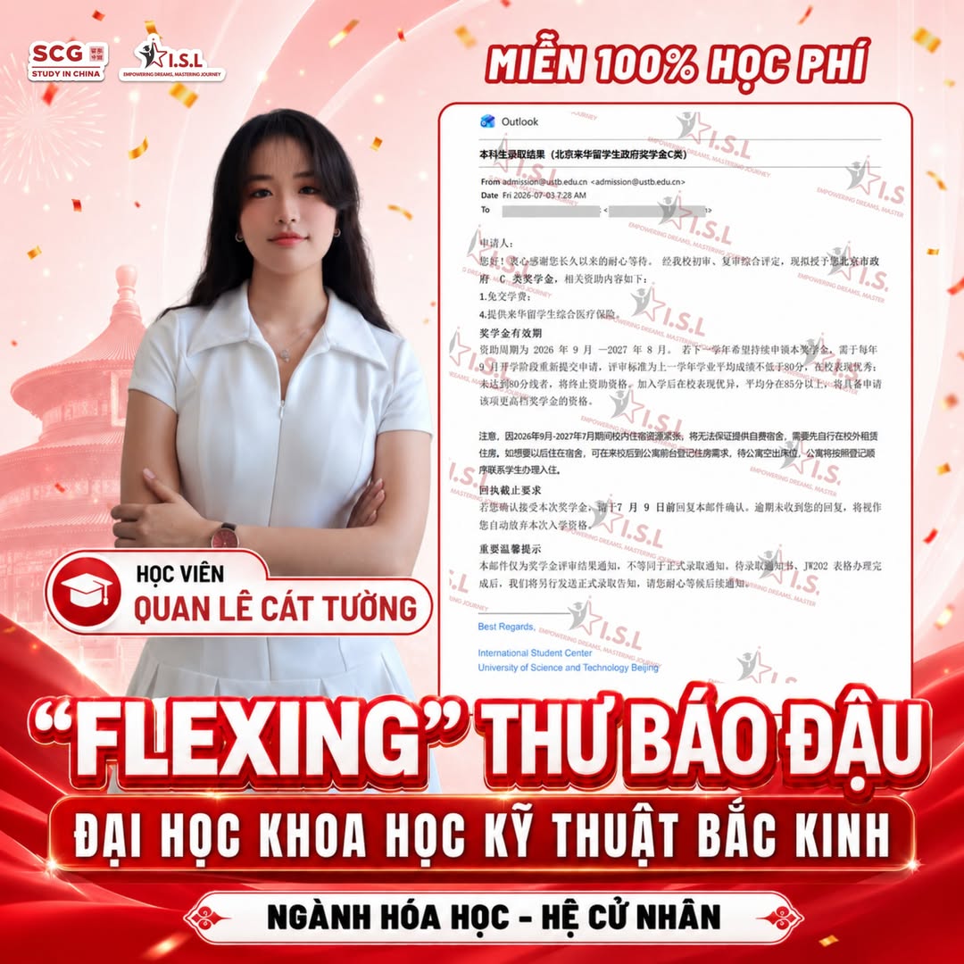 Thu bao dau Khoa hoc va Cong nghe Bac Kinh USTB - hoc vien Quan Le Cat Tuong - ISL Education