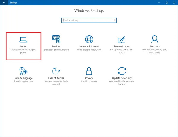 Chọn mục System trong cửa sổ Settings