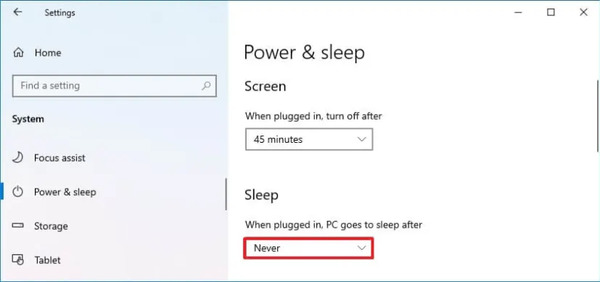 Tùy chỉnh thời gian trong phần Power and sleep