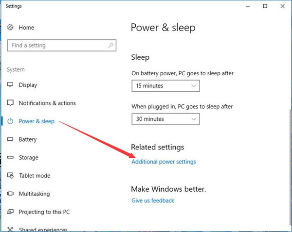 Bấm vào Additional power settings để mở Power Options