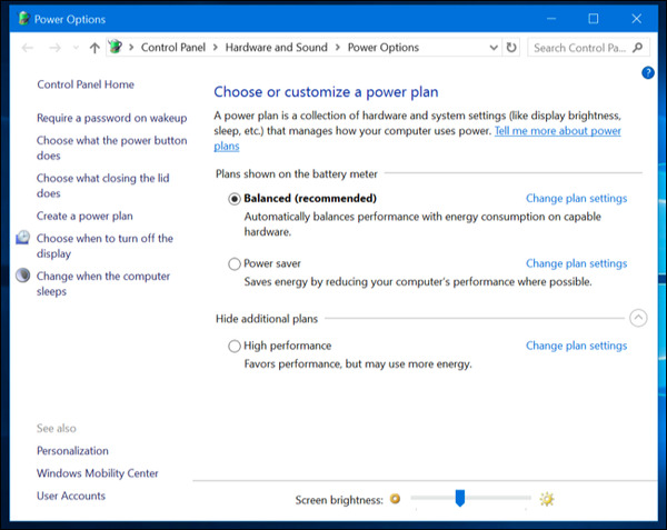 Chọn Change plan settings cho gói nguồn đang sử dụng