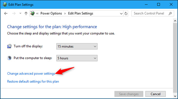 Bấm Change advanced power settings để vào tùy chọn nâng cao