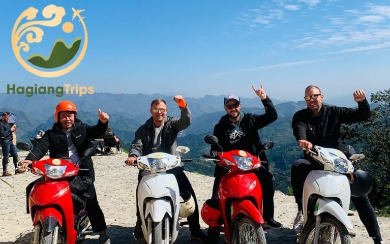 Peter, founder of HagiangTrips, with guests on the Ha Giang Loop