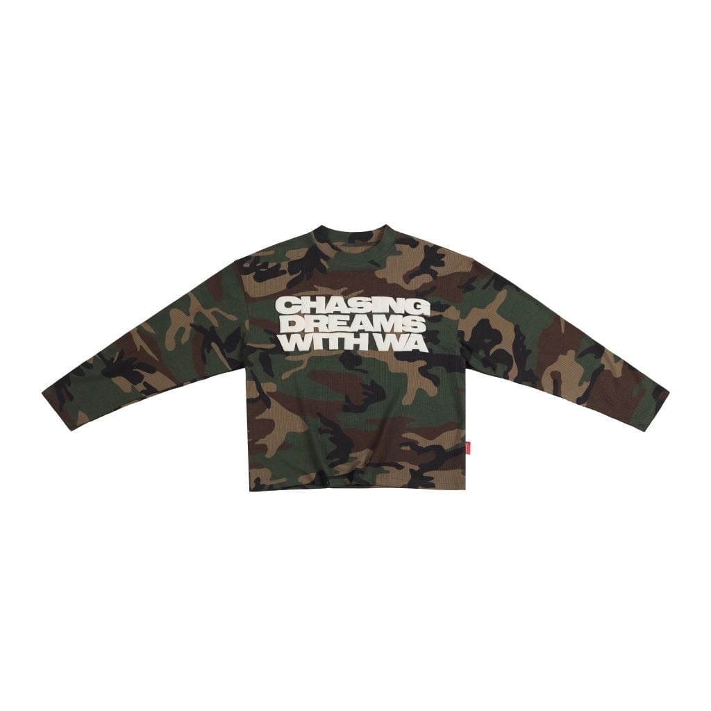  “WHENEVER” WAFFLE CAMO LONG SLEEVES / GREEN