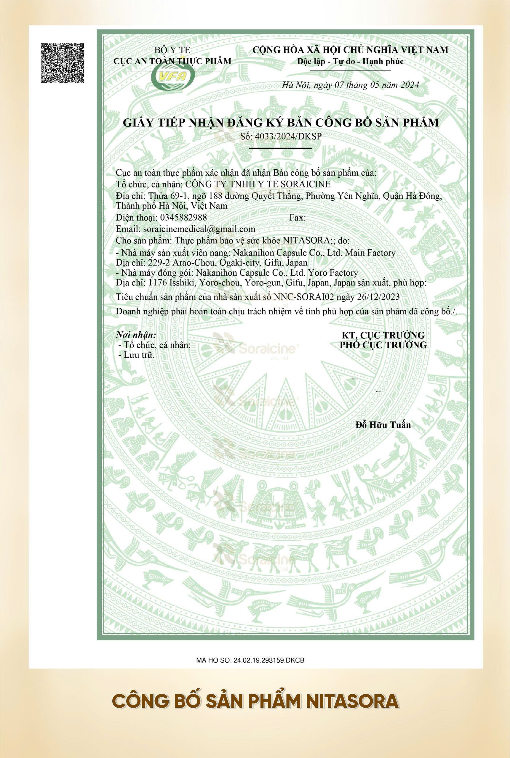 Được Bộ Y Tế Việt Nam cấp phép