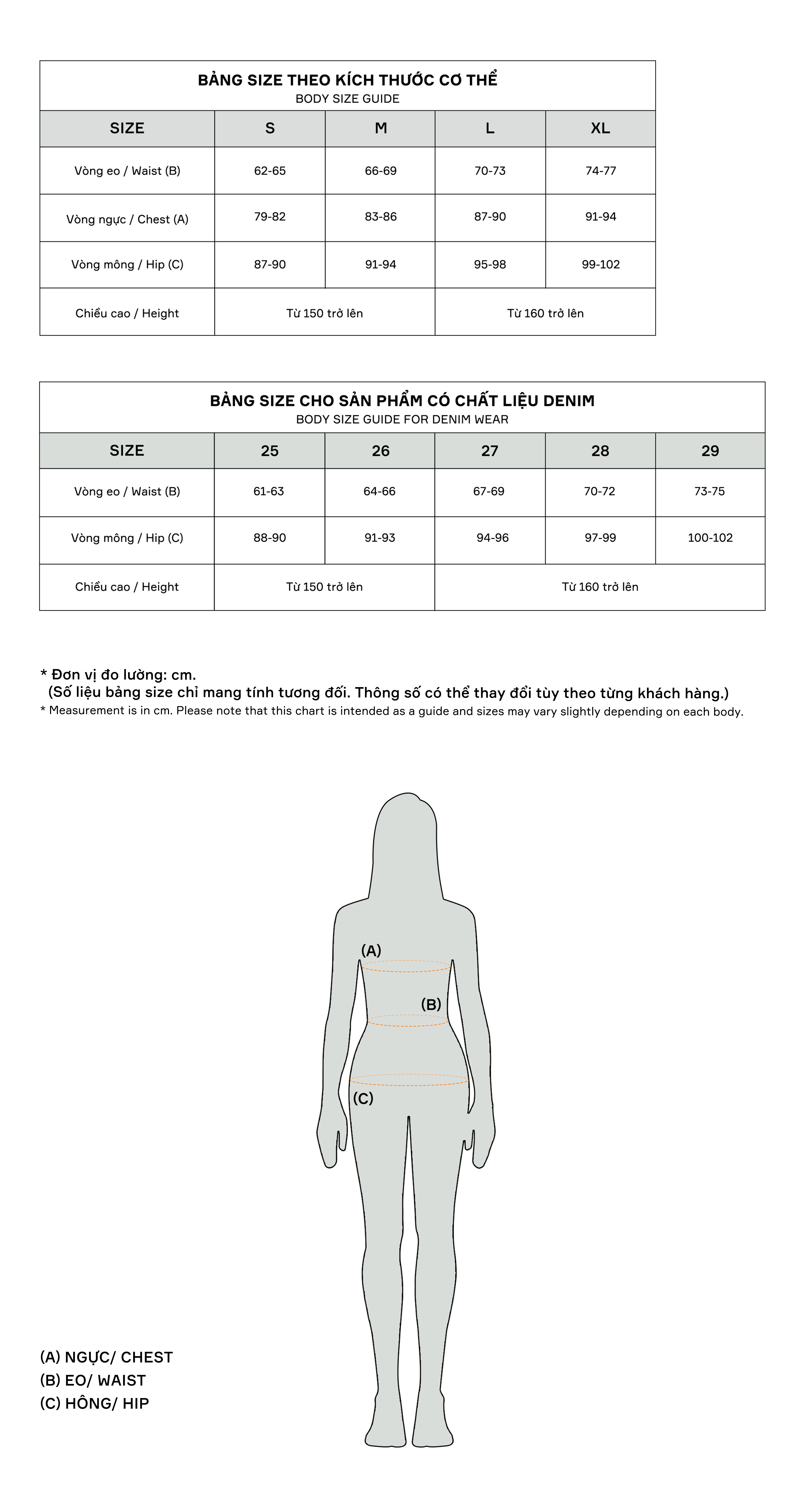 Bảng size