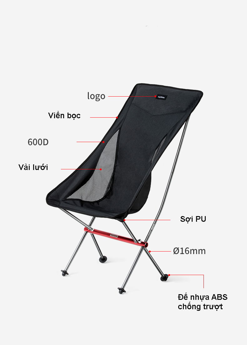 ghế xếp inox vải bố có lưng tựa NatureHike NH18Y060-Z-8