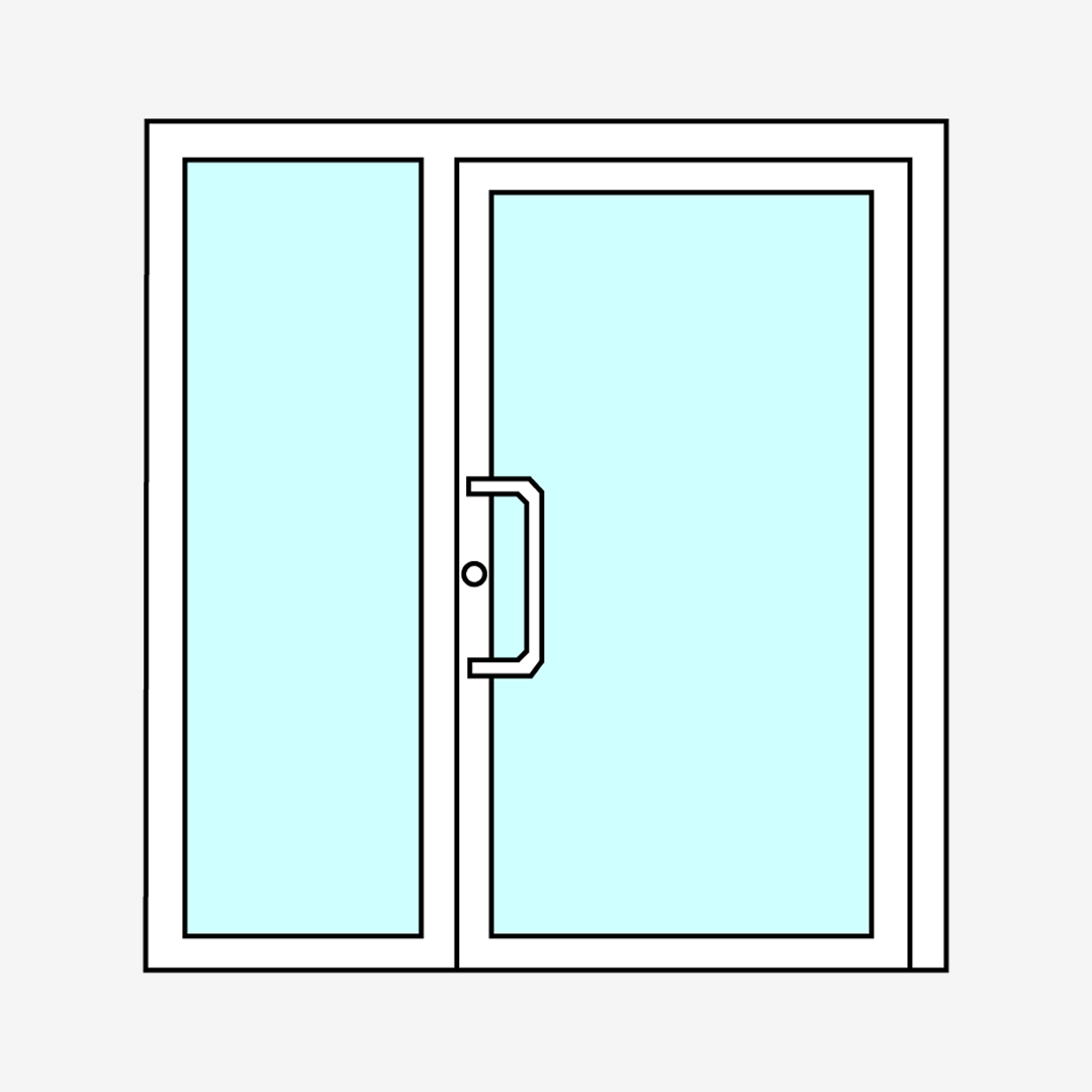 Cửa ra vào 1 cánh, có kính cố định bên trái/phải
