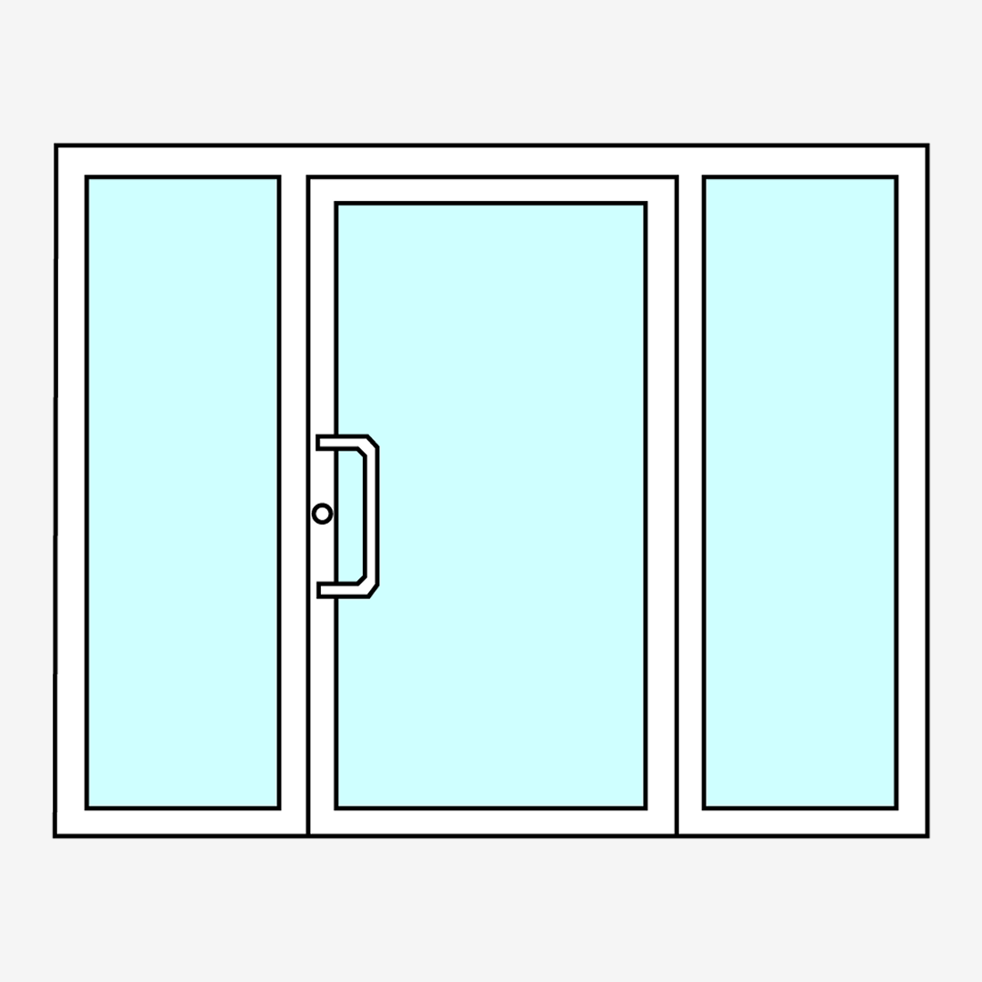 Cửa ra vào 1 cánh có hai kính bên cố định