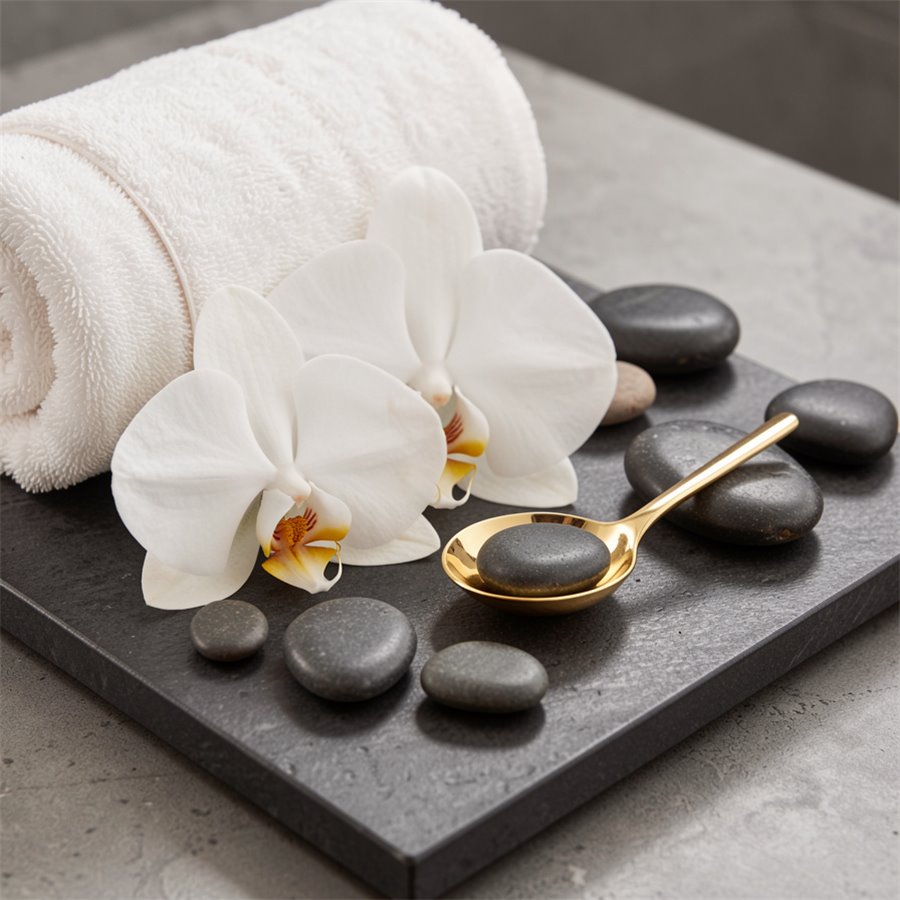 Nghi thức spa với hoa và khăn mềm