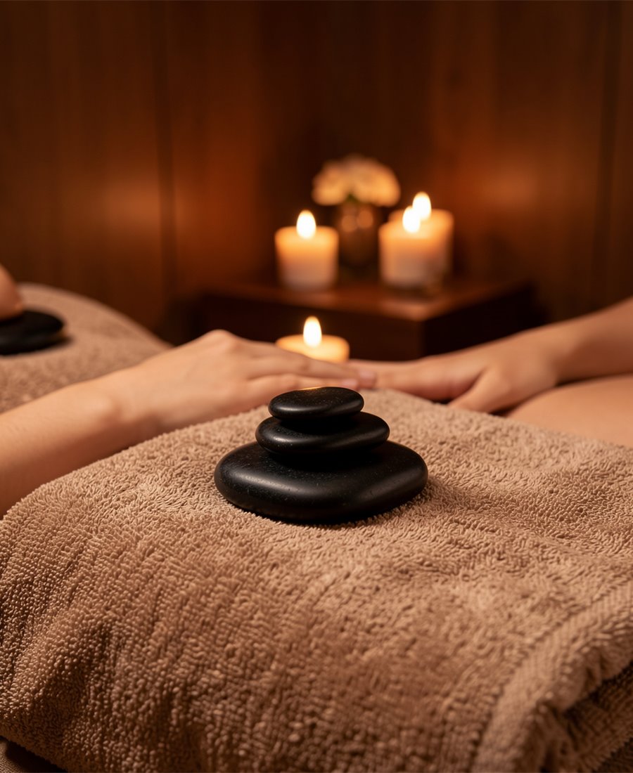 Massage đá nóng trong không gian thư giãn