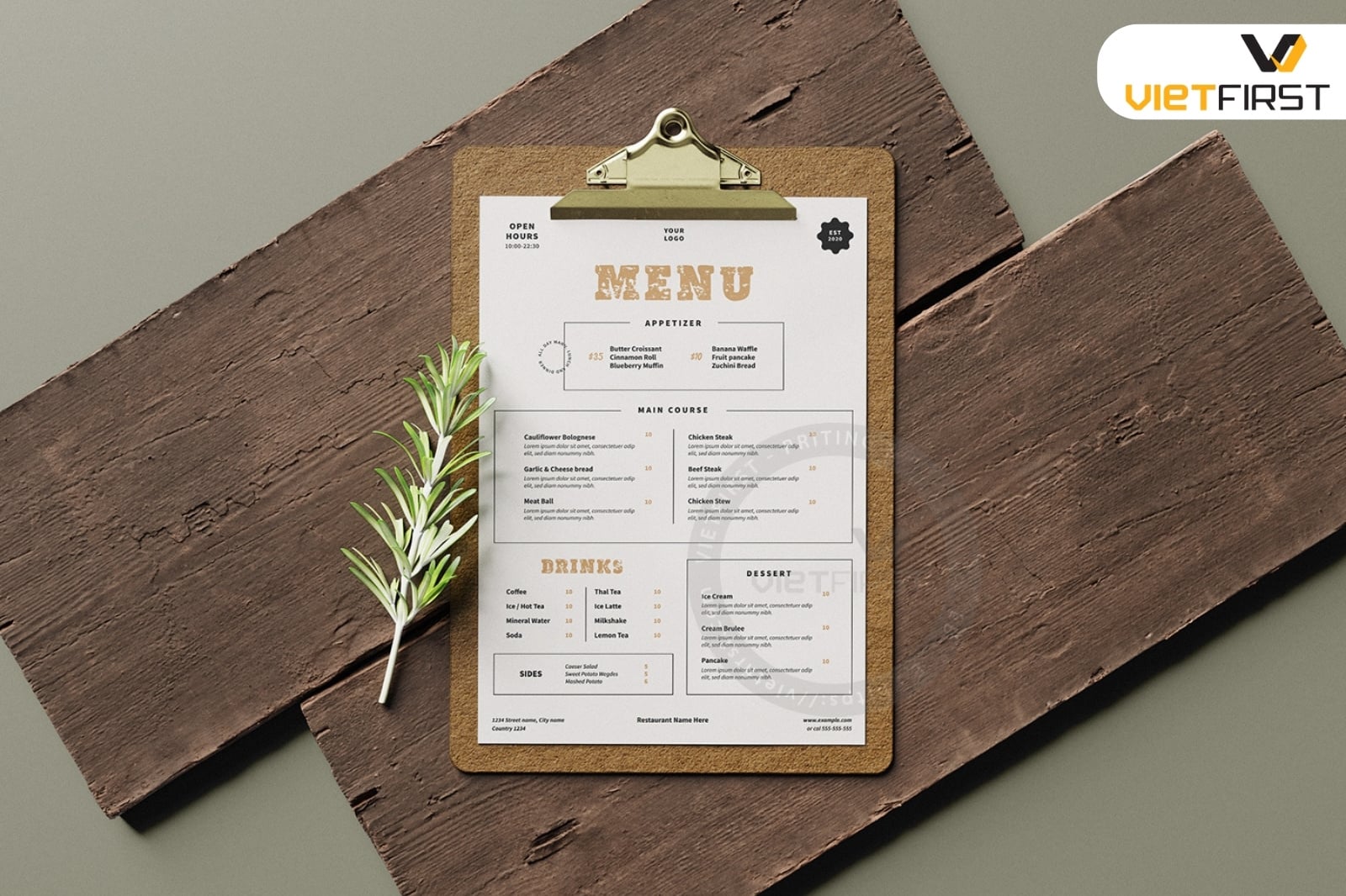 menu để bàn