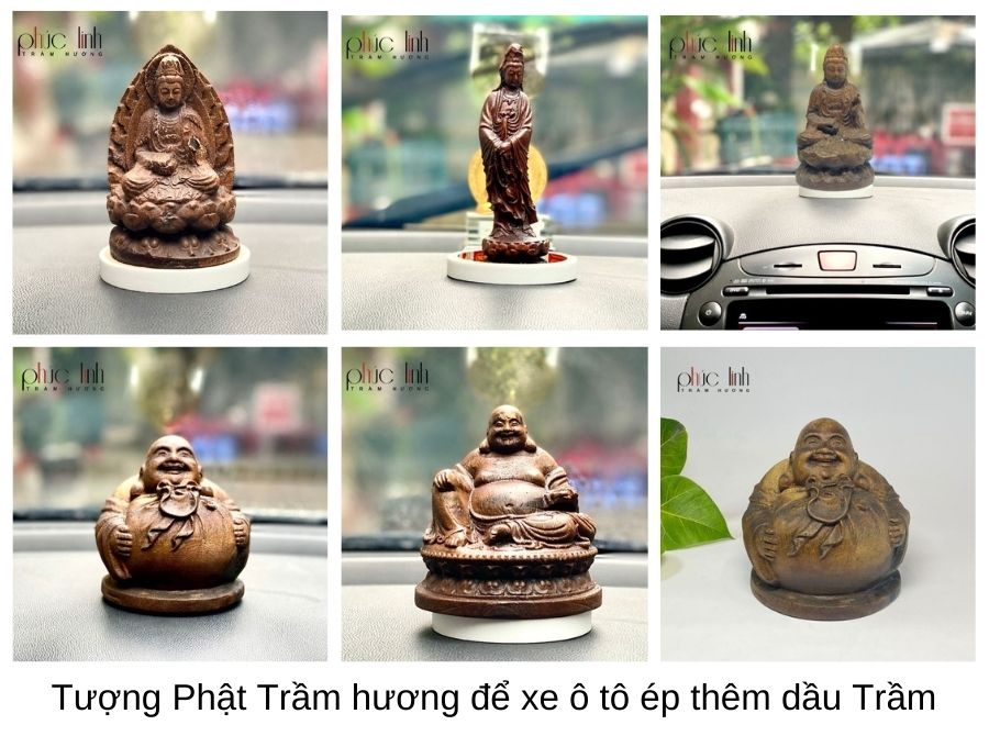 Một số mẫu tượng phật Quan âm và Tượng Phật Di Lặc bằng Tốc Trầm hương ép thêm dầu Trầm nguyên chất-Trầm hương Phúc Linh có giá 3.500.000 đồng/tượng