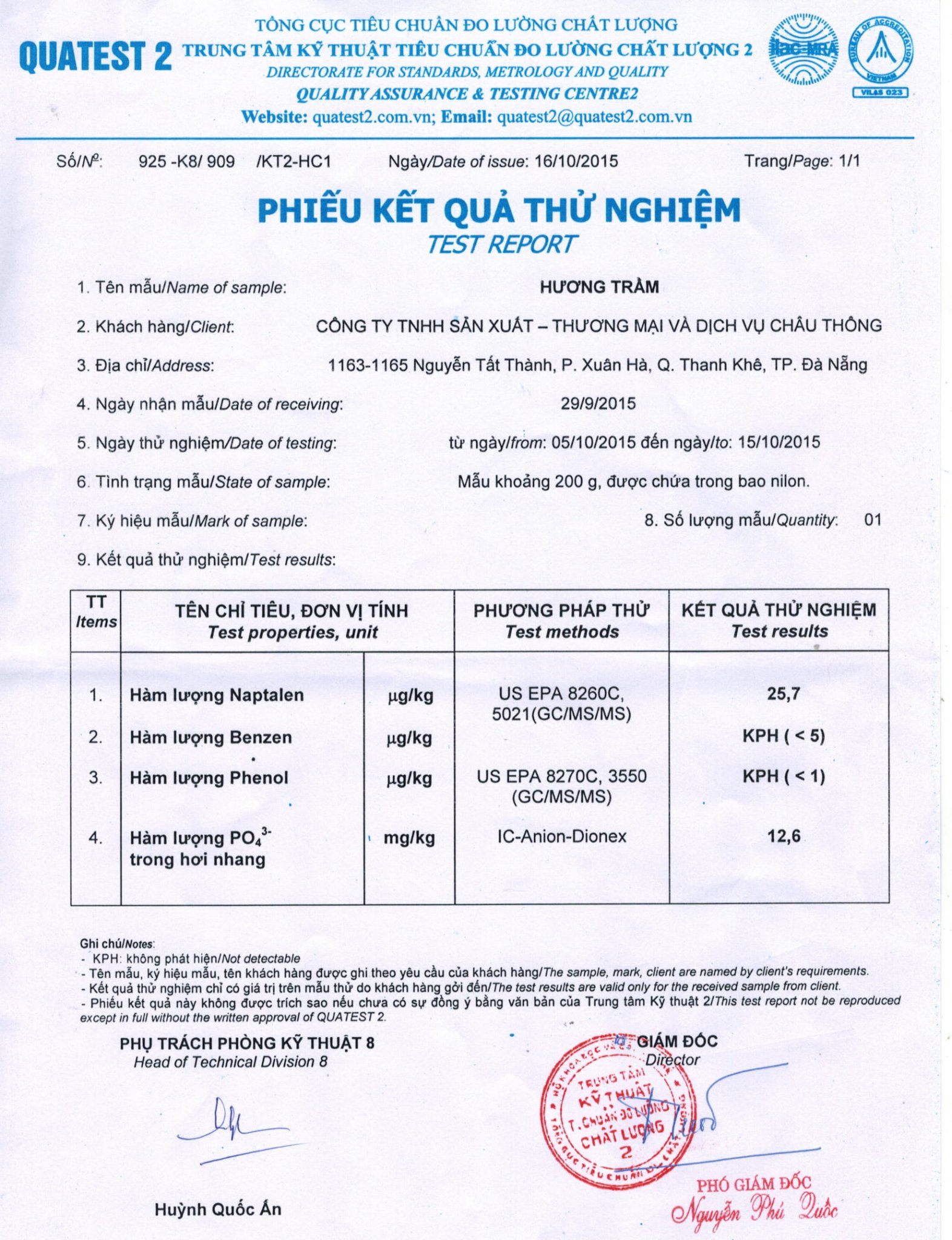 Bảng Test Nhang Nụ Trầm Hương Phúc Linh