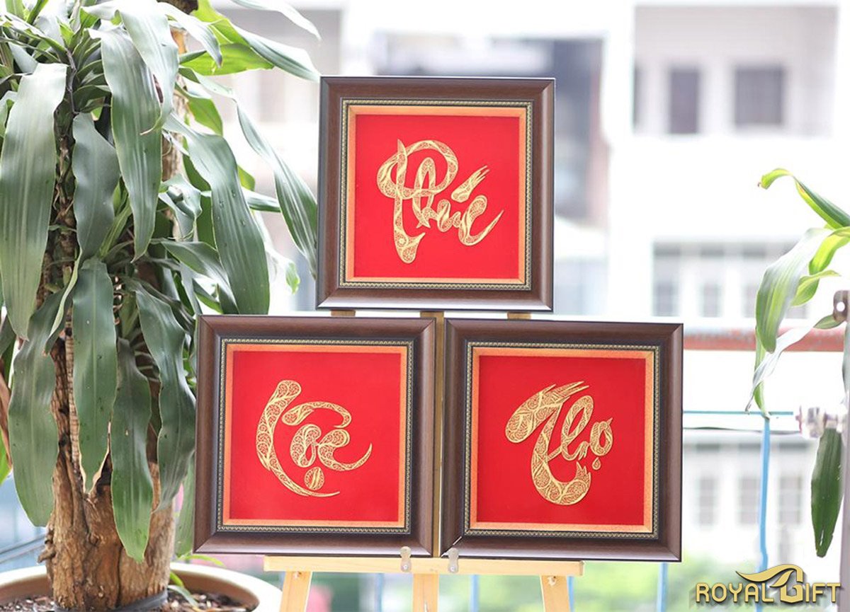 Bộ ba tranh Phúc Lộc Thọ mạ vàng 24K
