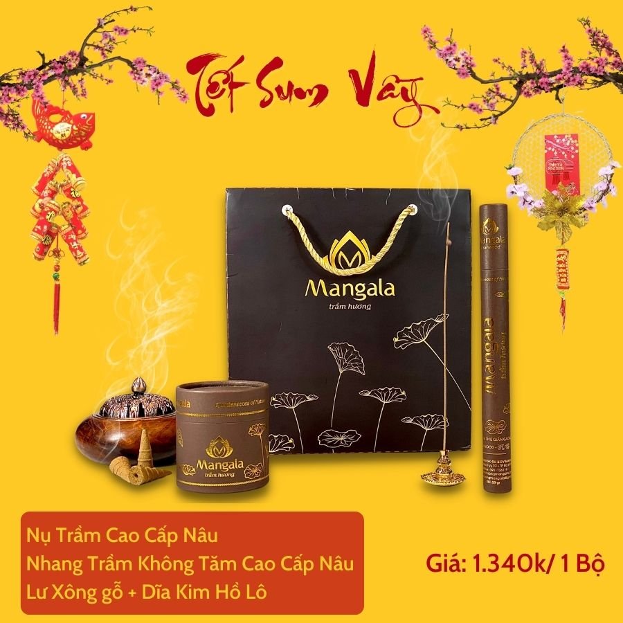 Bộ Quà Tết Trầm Hương Cao Cấp Mangala nâu có mùi thơm thanh ngọt rất dễ chịu được làm từ nguyên liệu Trầm núi - Liên hệ: 0901 126119